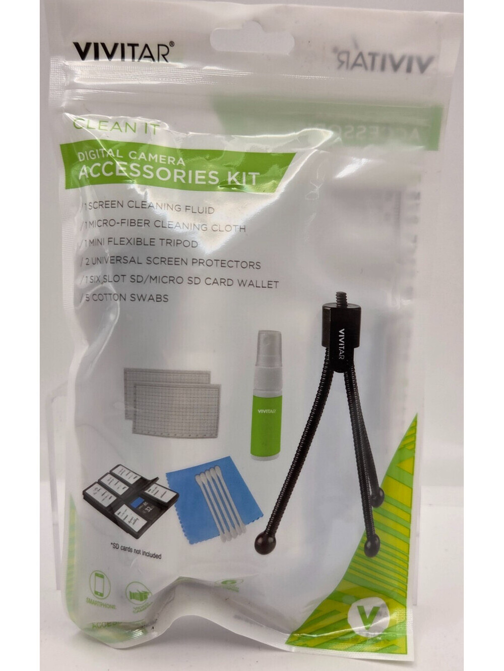 Vivitar Digital Camera Accessories Kit Tripod Cleaning Cloth SD Card Case NEW
